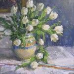 Julee Hutchison, White Tulips, oil, 16 x 15.