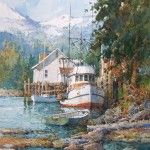 Ian Ramsey, Boat Dock, Cordova, Alaska, watercolor, 12 x 9.