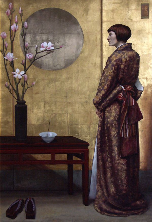 Clarissa James, Spring Offering, oil/gold leaf, 60 x 44.