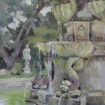 Brent Jensen, Huntington Library Fountain, oil, 36 x 24.