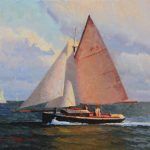 Calvin Liang, Sailing Along San Diego Bay, oil, 16 x 20.
