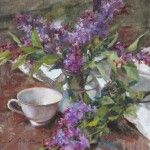 Emily Schultz, Lilacs, oil, 11 x 11.