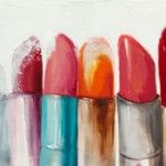 Melissa Small, Army of Lipsticks, oil, 12 x 40.