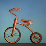 Wendy Chidester, Orange Tricycle, oil, 36 x 36.