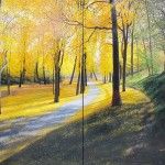 David Bottini, Park Side Afternoon, Late October, diptych, acrylic, 60 x 72.