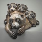 Pokey Park, Raccoon Family, bronze, 9 x 15 x 15.