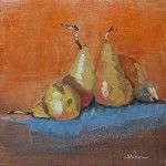Pat Huber, Four Pears, oil, 12 x 12.