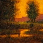 Tom Perkinson, Blue Heron at Sunset, oil, 10 x 10.