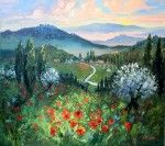 Evelyne Boren, Poppy Field at Sunrise, oil, 42 x 48.