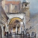 Thomas W. Schaller, Portico Assisi, watercolor, 24 x 18.