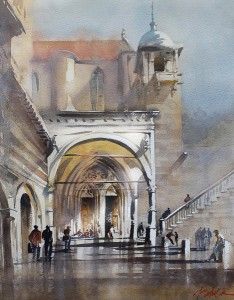 Thomas W. Schaller, Portico Assisi, watercolor, 24 x 18.