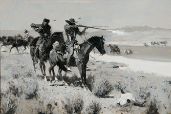 Pack Horse Men Repelling an Attack by Indians by Frederic Remington.