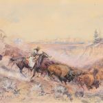 Charles M. Russell, Pablo Buffalo Hunt, watercolor, 7 x 9. Estimate: $200,000-$300,000.