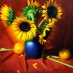 Dhwani Parekh, Sunflowers, oil, 15 x 15.
