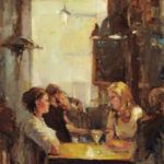 Jill Banks, Scene at the Bar, oil, 24 x 18.