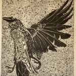 Elmer Schooley, Dead Raven, woodblock print, 24 x 20.