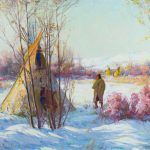 Joseph Henry Sharp, October Morning - Crow Tepees, Montana, oil, 20 x 24. Estimate: $175,000-$250,000.