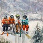 Nancy Haley, Skiing Buddies, oil, 16 x 20.
