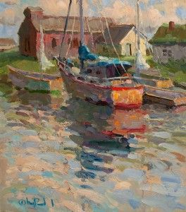 Gregory Packard, Small Harbor, oil, 18 x 16.