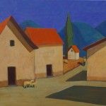 Robert Burt, Small Mountain Village, acrylic, 30 x 40.