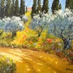 Evelyne Boren, Spring Morning Near San Gimignano, oil, 46 x 50.