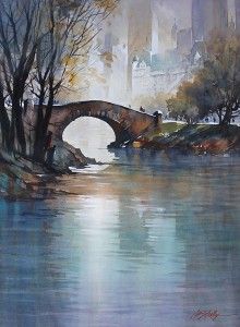 Thomas W. Schaller, The Gapstow Bridge, Central Park, watercolor, 30 x 22.