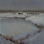 Nancy Bush, Winter Pond, oil, 12 x 12.