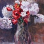 Drew Sarka, White and red roses, oil, 11 x 14.