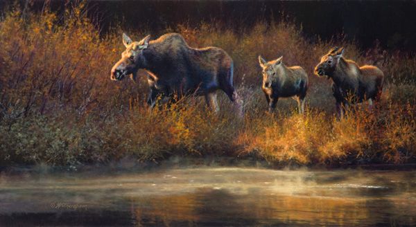 Kay Witherspoon, Moose Creek Drifters, oil, 12 x 22.