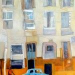Peggy McGivern, Blue Car, mixed media, 24 x 18.