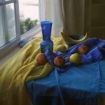 Kate Sammons, Still Life in Blue and Yellow, oil, 24 x 30.