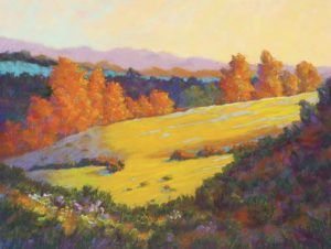 Carolyn Schrock, Mountain Meadow III, pastel on pastel panel, 18 x 24.
