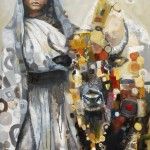 Britt Freda, Taos Pueblo Girl and Buffalo, oil/graphite, 40 x 30.