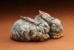 Joshua Tobey, Snuggle Bunnies, bronze, 4 x 6 x 3.
