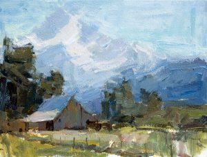 Yer Za Vue, In the Shadow of Mount Hood, oil, 12 x 16.